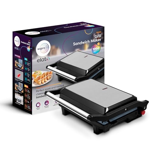 Wipro Elato BS202 1000 Watt Ceramic Grill Sandwich Maker, Scratch Resistant, 180° Open Sandwich Griller, Auto Cutoff, Non Toxic BPA, PTFE & PFOA Free, 2 Year Warranty, Regular Bread Size for 2 Slices - Image 2