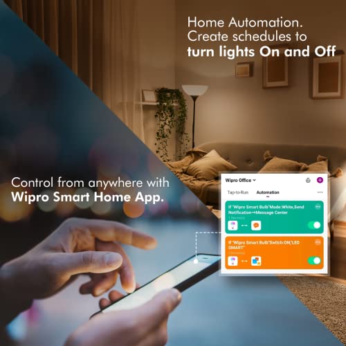Wipro 9W B22D WiFi LED Smart Bulb with Music Sync Function, Compatible with Amazon Alexa and Google Assistant (16M Colours, Warm White/Neutral White/White + Dimmable) Pack of 1 - Image 5