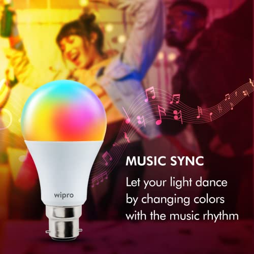 Wipro 9W B22D WiFi LED Smart Bulb with Music Sync Function, Compatible with Amazon Alexa and Google Assistant (16M Colours, Warm White/Neutral White/White + Dimmable) Pack of 1 - Image 8