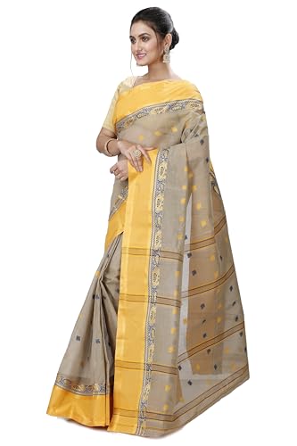 OISHANI SAREE GHOR Women's Traditional Bengal Tant Handloom Pure Cotton Saree (Beige Yellow) - Image 3