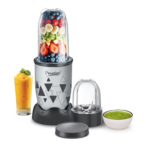 Prestige Iris Nutri-Mix 350W Mixer Grinder with 2 Multipurpose Jars|Compact Design|Dual Safety Inter-Lock System|Extra Lids for Storage|Back & Grey
