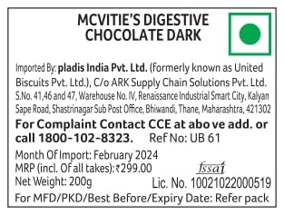 McVitie's Digestive Dark Chocolate Cookie Biscuit - (Pack of 2-200gm Each) - Image 2