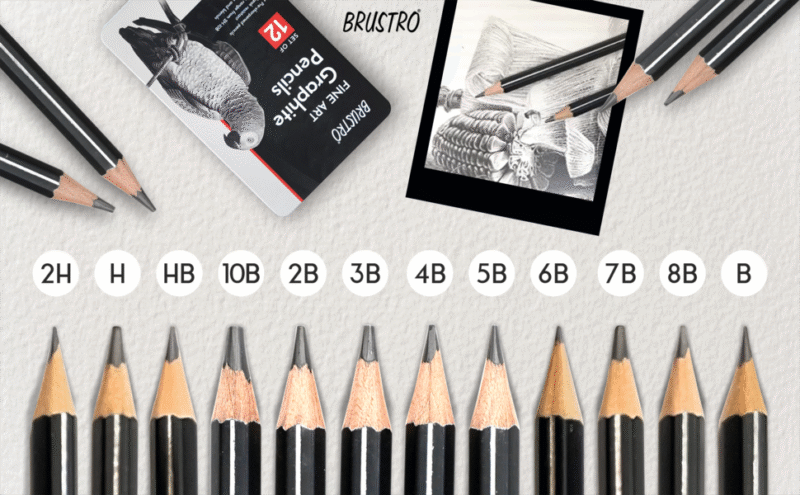 BRUSTRO Fine Art Graphite Pencil Set |10B - 2H | Pack of 12 with Elegant Tin Box| Ideal for Students and Adults, Drawing, Sketching, Mandala Shading, Pencils For Beginners and Artists - Image 2