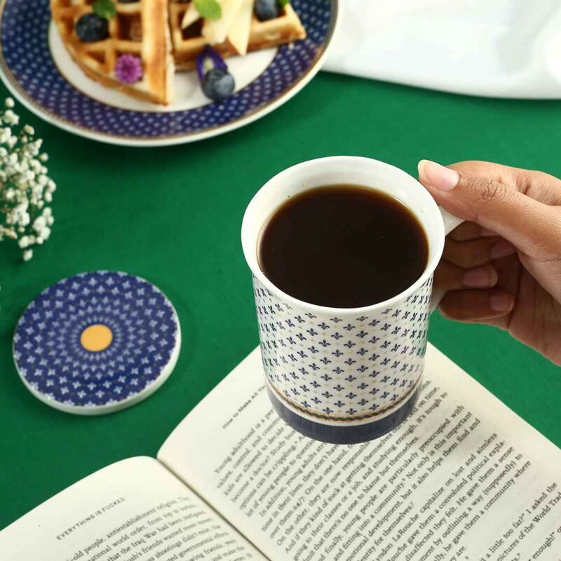 Sicilia Fine Bone China Coffee Mug with Lid - Royal Blue - 1 pc - Image 2