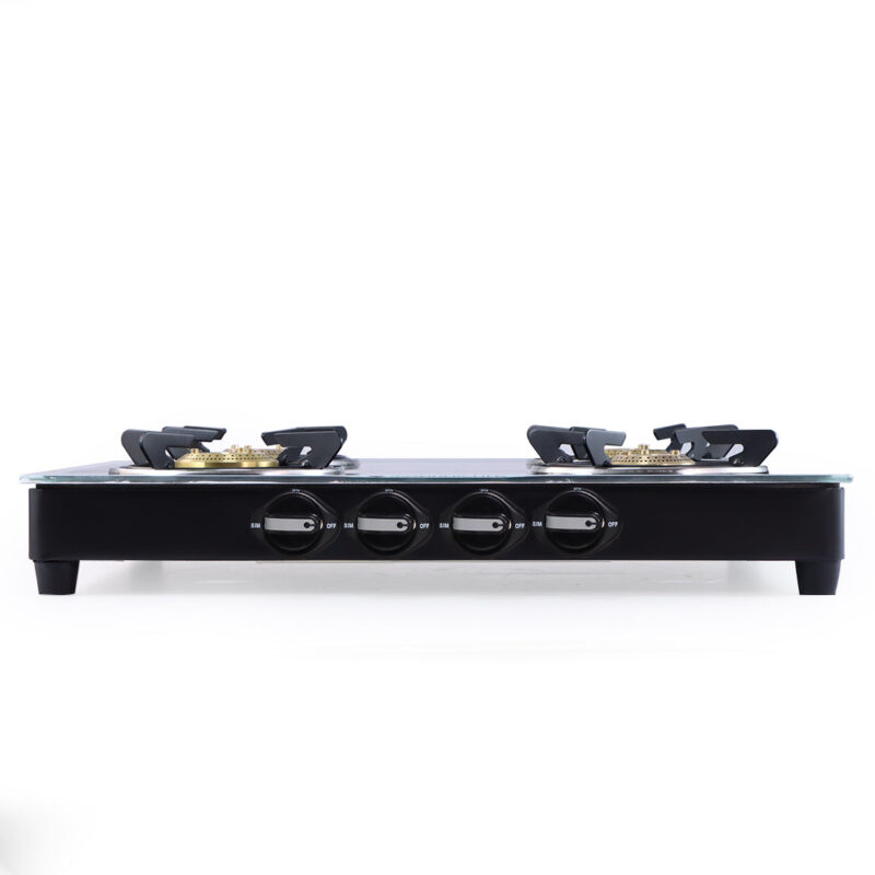 Platinum 4 Burner Manual Glass Cooktop | 6mm Toughened Glass Cooktop | Stainless Steel Drip tray | Anti-Skid Legs | Large Pan support | Manual Ignition | Black steel frame | 2 Year Warranty | Black - Image 3