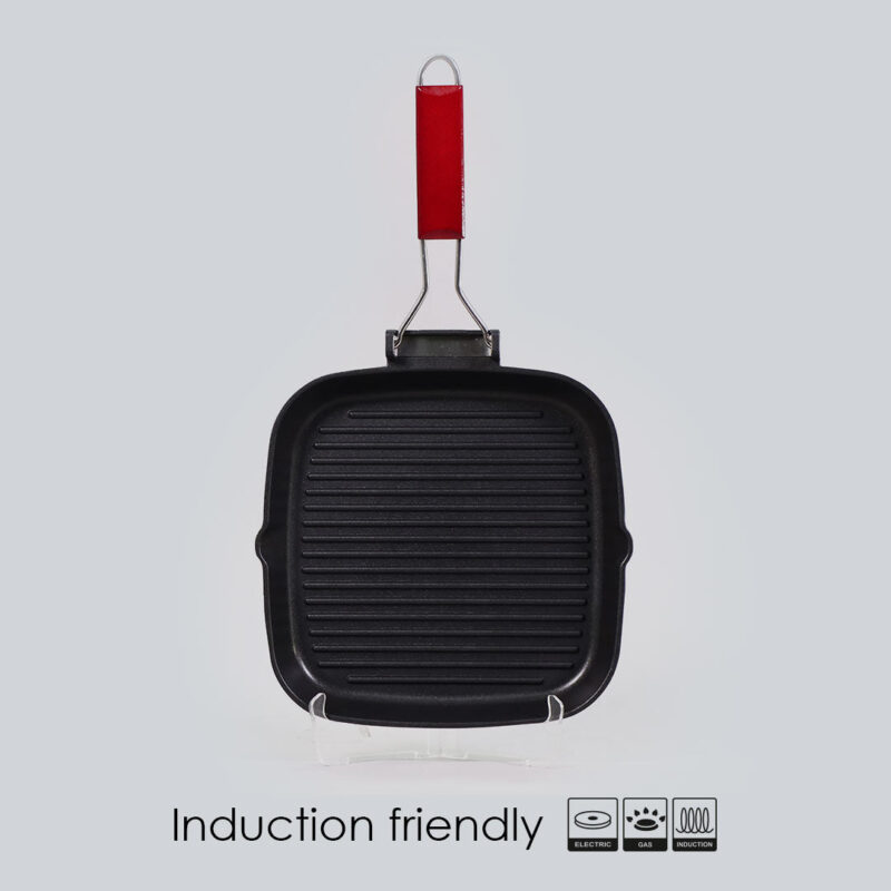 Caesar Nonstick Folding Grill Pan | Ideal for Barbeque, Tandoori & Sandwiches | Smart Folding Handle | Space Saver | Gas & Induction Friendly | PFOA Free | 2.3L | 5 Year Warranty | Black