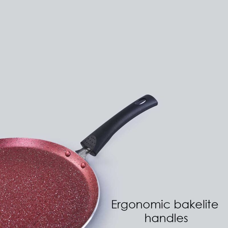 Sigma Non-stick Cookware Set, 4Pc (Kadhai with Lid, Dosa Tawa, Fry Pan), Induction Bottom, Cool Touch Bakelite Handles, Virgin Aluminium, PFOA Free, 2 Years Warranty, Red and Black - Image 3