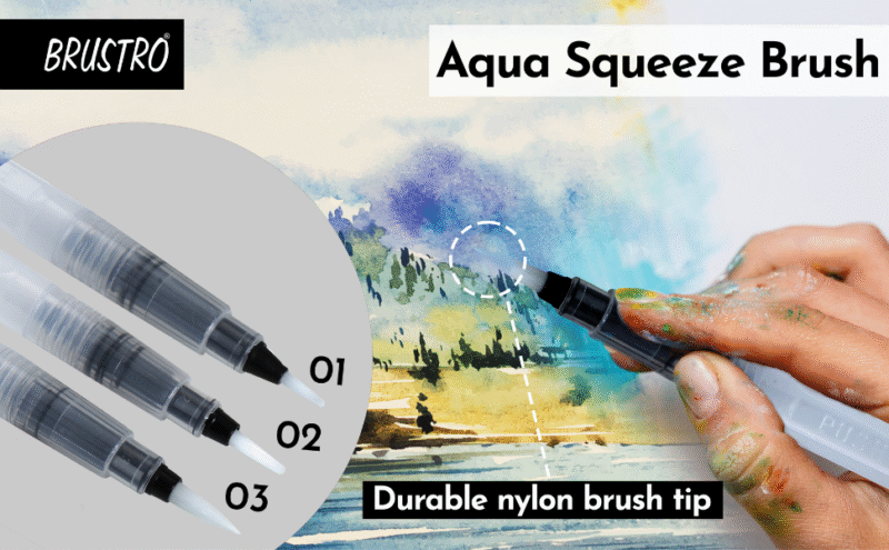Brustro Aqua Squeeze Leak Proof Watercolour Brush Pen Flat, Small,Medium,Large (Assorted) - Pack of 3