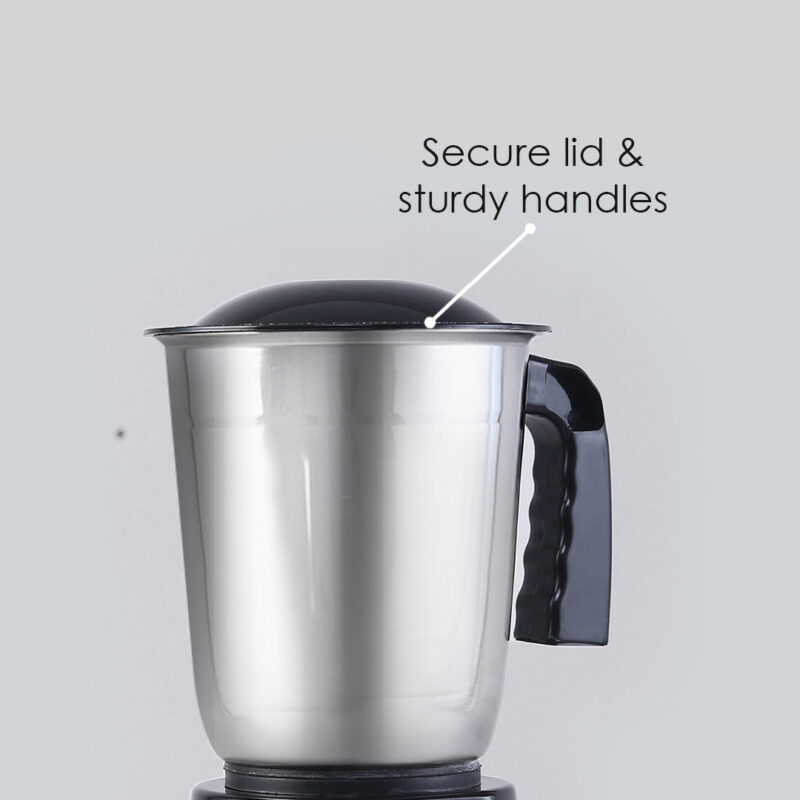 Vietri Mixer Grinder, 550W with 3 Anti-rust Stainless Steel Jars and Blades, 3-speed Knob, Anti-skid Feet, 5 Years Warranty on Copper Armature Motor, Black & Red - Image 3