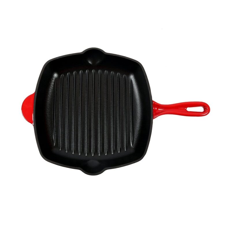 Ferro Cast-iron 26 cm Grill Pan, Induction Friendly, Enamel Coating, 2.3 L, 5 Years Warranty, Red - Image 3