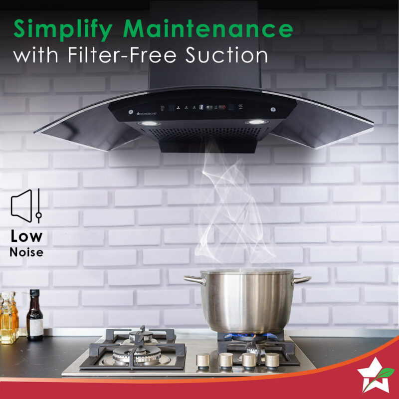 Ultima C-Line| 90cm |1200 m3/hr| Auto Clean| Curved Glass Chimney | Baffle Filter | Powerful Suction | Touch Control|3 Speed Motion Sensor Technology| Low Noise| 7 Year Warranty | Black - Image 3