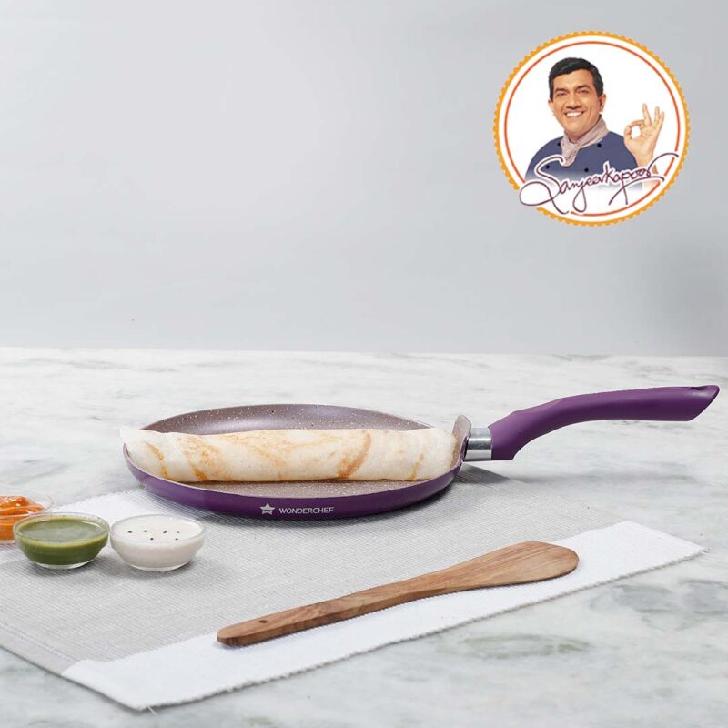 Royal Velvet 24 cm Non-Stick Dosa Tawa | Induction Bottom | Soft-Touch Handle | Virgin Grade Aluminium | PFOA and Heavy Metals Free | 3 mm | Non-Stick Tawa | 2 Years Warranty | Purple - Image 3