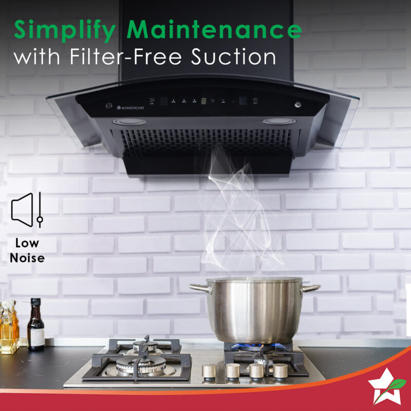 Ultima C-Line| 60cm | 1400 m3/hr | Auto Clean| Curved Glass Chimney | Baffle Filter | 1400M3/hr| Powerful Suction | Touch Control| 3 Speed Motion Sensor Technology| Low Noise | 7 Year Warranty|Black - Image 3