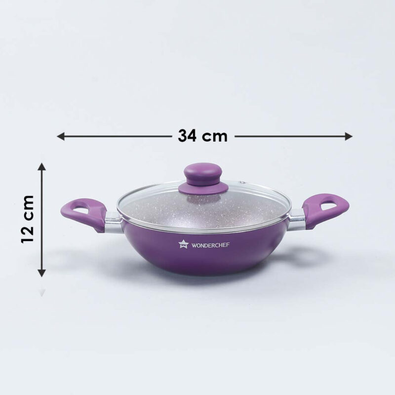 Royal Velvet 20 cm Non-Stick Kadhai with Lid and Induction Bottom | Soft-Touch Handle | Virgin Grade Aluminium | PFOA and Heavy Metals Free | 3 mm thick | 1.4 litres | 2 Years Warranty | Purple - Image 3