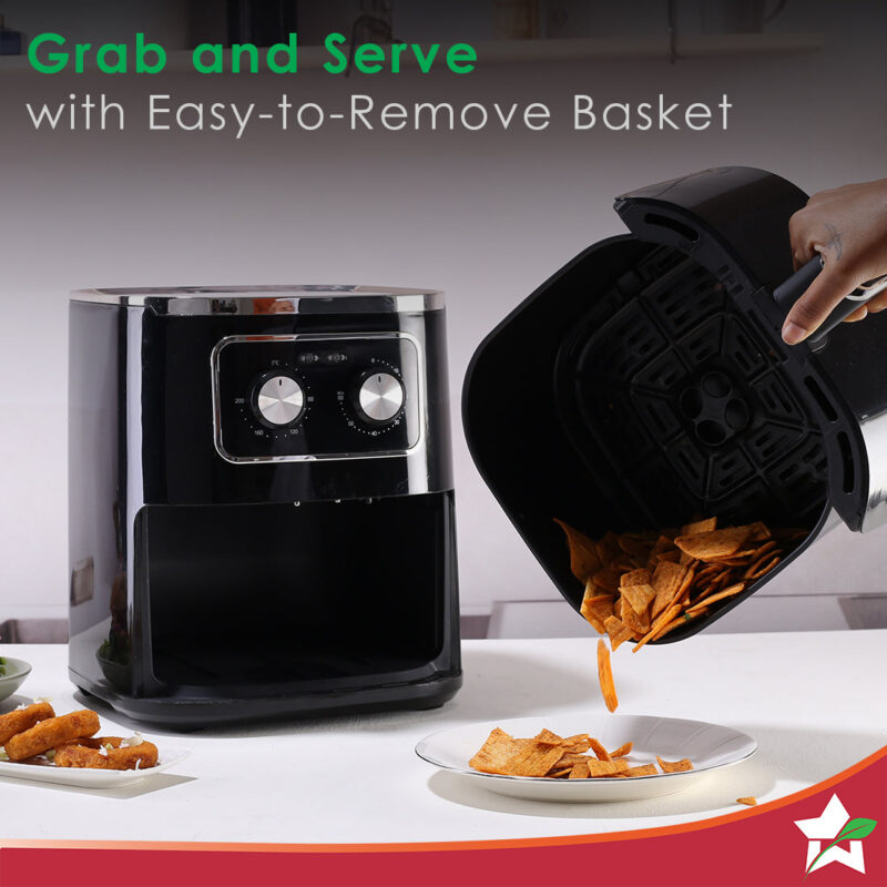 Platinum Manual Air Fryer | 5L | Rapid Air Technology | Temperature and Time Control | Chrome Finish | 1 Year Warranty - Image 3