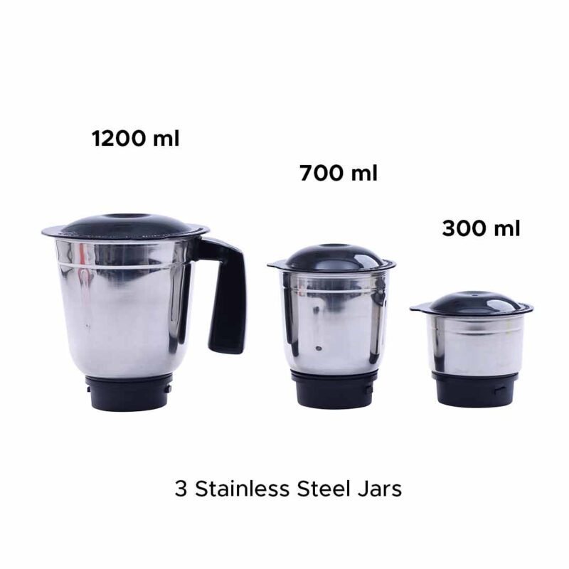 Capri Mixer Grinder 750W, 3 Stainless Steel Jars, Black & Red, 5 Years Warranty - Image 6
