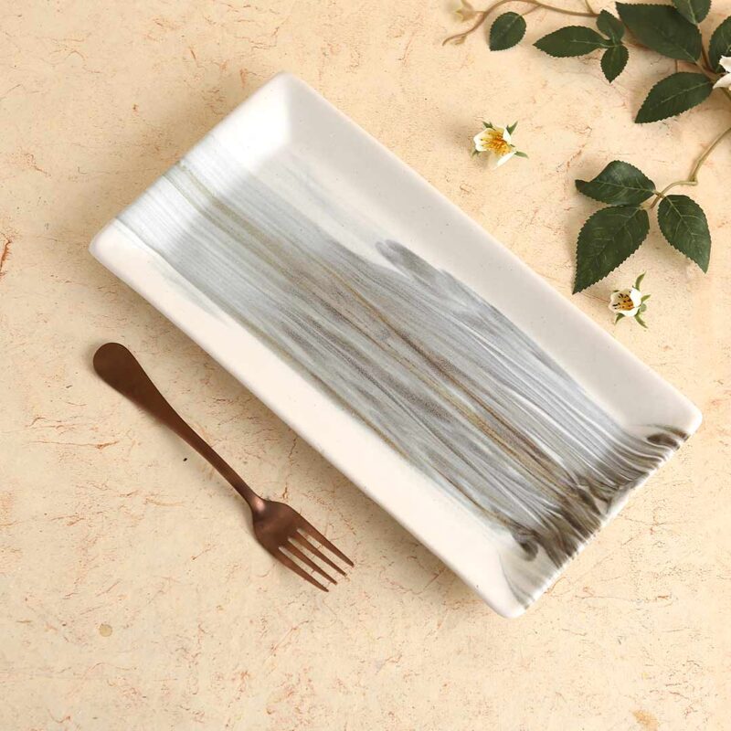 Teramo Stoneware Rectangular Platter 12" x 6" - Marble White - Image 3