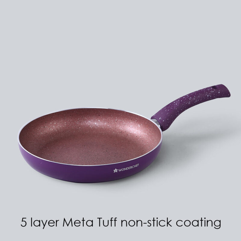 Granite Non-stick Cookware Set, 4Pc (Frying Pan With Lid, Wok, Dosa Tawa), Induction Bottom, Soft-Touch Handles, Pure Grade Aluminium, PFOA, 3.5mm, 2 Years Warranty, Purple - Image 4
