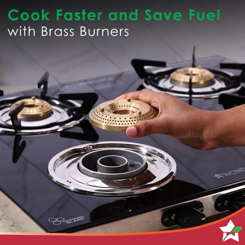 Duralife Slim Glass Cooktop 4 Burner | Heavy Duty Pan Support | Dual Locking System | Easy Grip Sleek Knobs | Brass Burner | Round Stainless Steel Drip Tray | 2 Years Warranty on Glass and Product - Image 3