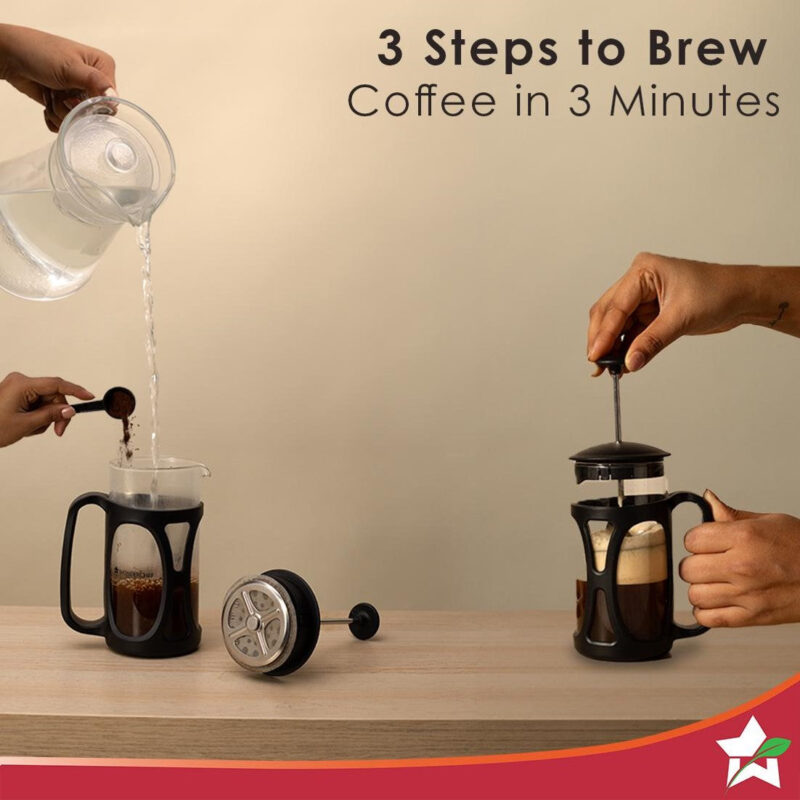 Wonderchef Renewed French Press Coffee & Tea Maker 600 ml | Premium Heat Resistant Borosilicate Glass Carafe in SS Housing | 4 Level Filtration System | SS Plunger with Mesh | 3-4 Cups of Coffee | Brews in Just 3 Minutes | Black | 1 Year Warranty - Image 4