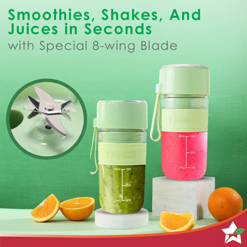Nutri-cup Zip Portable Blender | 350ml | Blend & Sip with Flip Top Sipper Lid | For Smoothies, Juices, Shakes, Coffee | 2000 mAh Battery | 20 Blending Cycles in One Charge | Type C Charging | Green - Image 3