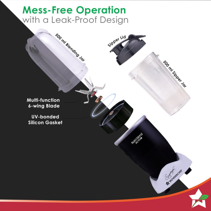 Nutri-blend Activ Mixer Grinder Blender, Smoothie Maker, 500W 22000 RPM 100% Full Copper Motor, 2 Unbreakable BPA Free Jars, SS Blades, 2 Year Warranty, Recipe book by Chef Sanjeev Kapoor, Black - Image 3