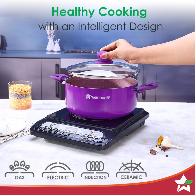 Royal Velvet 24cm Casserole with Glass Lid I Induction Ready | Soft-touch handles |Non – Toxic I Virgin Aluminium| 3 mm thick | 4.5 litres | 2 year warranty | Purple - Image 4