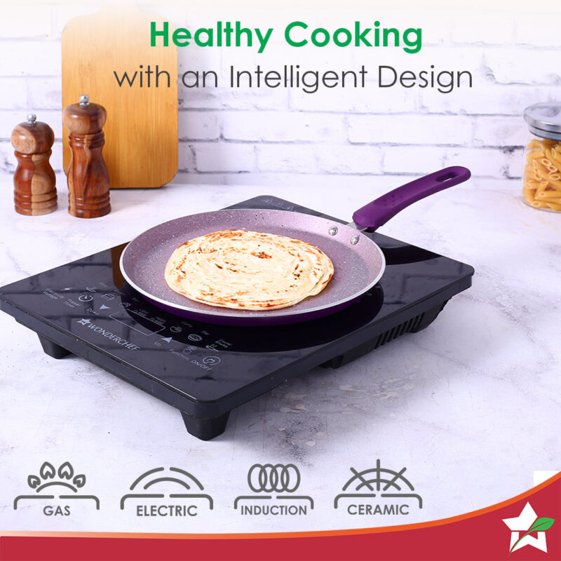 Royal Velvet Non-stick 5-piece Cookware Set (Fry Pan with Lid, Wok, Dosa Tawa, Mini Fry Pan) | Induction Ready (Dosa Tawa only)| Soft-touch handles |Non – Toxic I Virgin Aluminium | 3 mm thick | 2 years warranty | Purple - Image 3