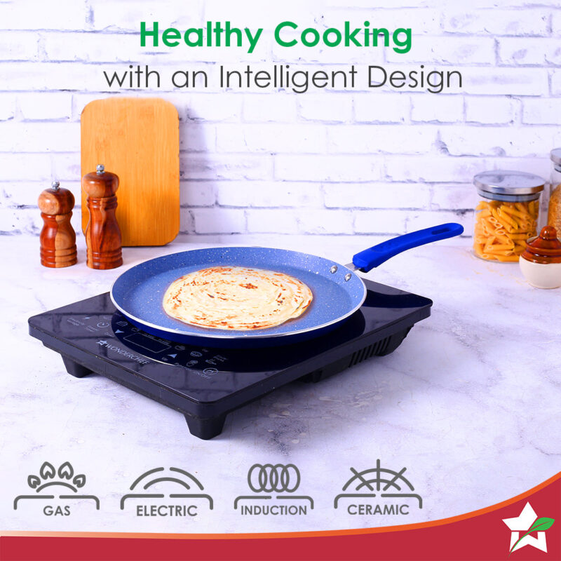 Royal Velvet Non-stick Cookware Set, 4Pc (Fry Pan with Lid, Wok, Dosa Tawa) Induction Bottom, Soft-touch Handles, Virgin Grade Aluminium, PFOA/Heavy Metals Free, 3mm, 2 Years Warranty, Blue - Image 3