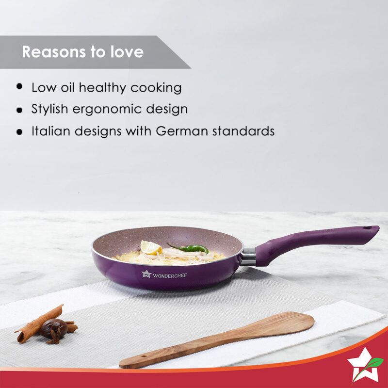 Royal Velvet 20 cm Non-Stick Fry Pan with Induction Bottom & Soft-Touch Handle | Virgin Grade Aluminium | PFOA & Heavy Metals Free | 3 mm thick | 1.2 litres | 2 Years Warranty | Purple - Image 3