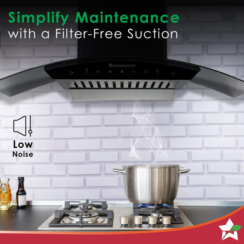 Power Curve Wall-Mount Chimney| Auto Clean Function| 1200M3/H | Suction Capacity| 3 Speed Motion| Gesture and Touch Control| Oil Collector| Low Noise| 90cms | Stainless Steel Baffle Filter|Black - Image 3