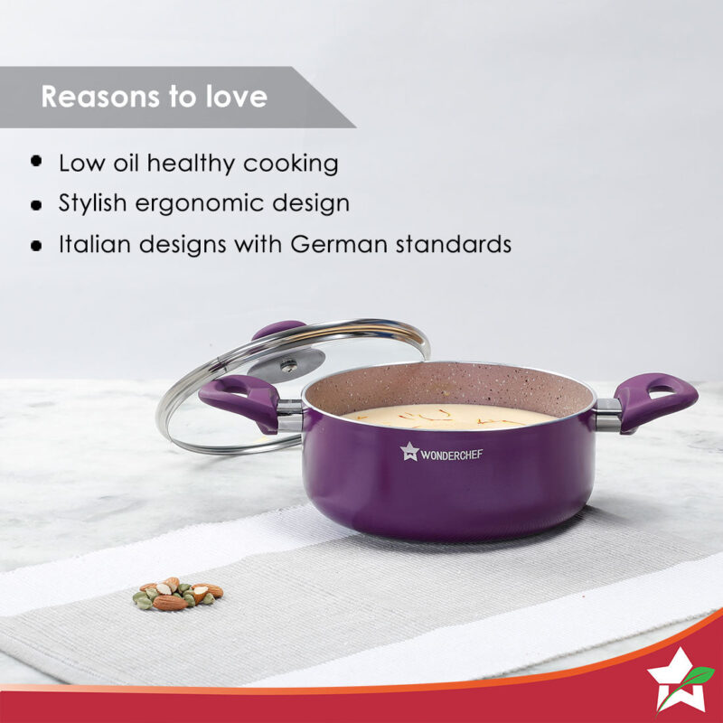 Royal Velvet Non-stick 20 cm Aluminium Casserole with Lid | 2.5 Litres | Purple | 2 Years Warranty - Image 3