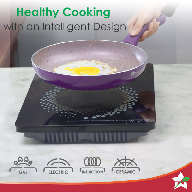 Royal Velvet Non-stick 24cm Fry pan I Induction Ready | Soft-touch handles |Non – Toxic I Virgin Aluminium| 3 mm thick | 1.8 litres | 2 year warranty | Purple - Image 3