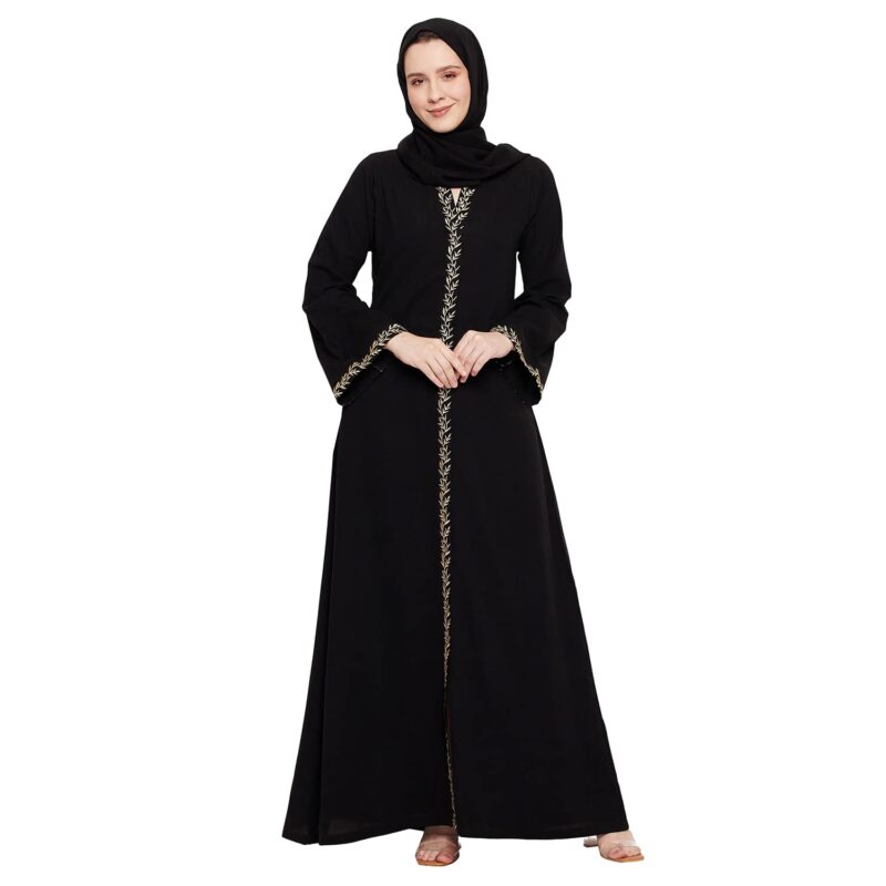 Nabia Women Black Solid Nida Matte Fabric Abaya Burqa