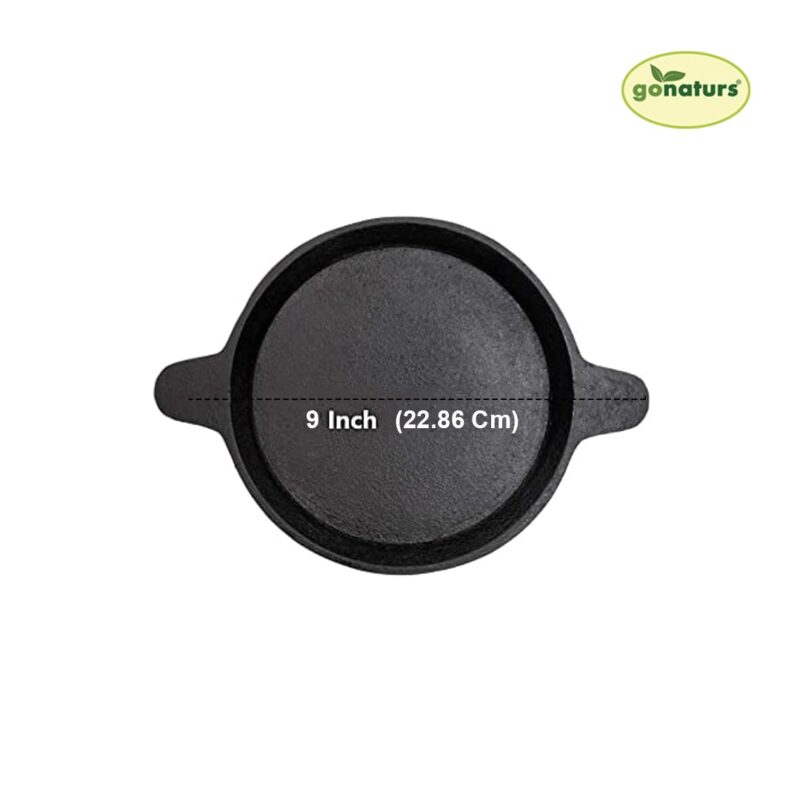 GONATURS Cast Iron Cookware-Tawa for Dosa/Fish Fry/Chapati/Roti/Naan. Dosa Tawa, Dosa Kallu, Dosa Chatti, Iron Tawa. Healthy Cast Iron tawa-Gas and Induction Compatible.(Black) 9Inch - Image 5