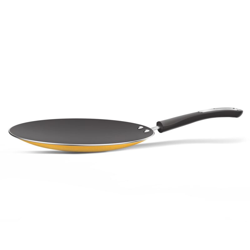 Preethi Dura Collection Non Stick Concave Tawa, 28 cm, Gas & Induction Compatible, 5 Star Non Stick Effect, Turmeric Yellow