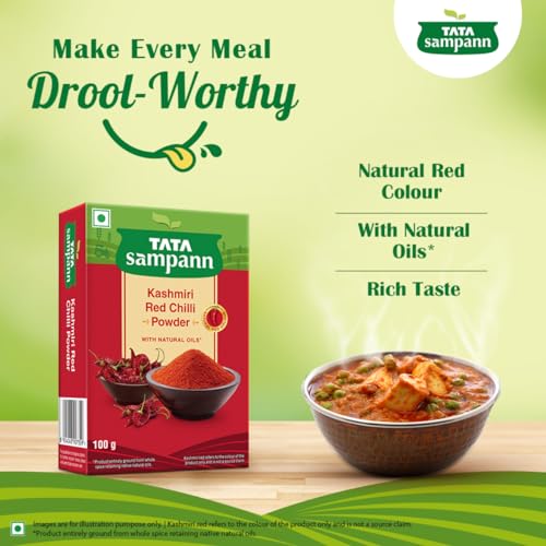 Tata Sampann Kashmiri Red Chilli Powder with Natural Oils, 100g, Kashmiri Lal Mirch Powder, With Exclusive Recipe - Image 7