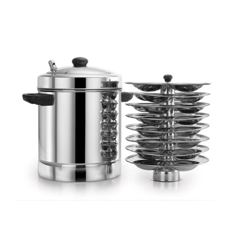 HORIZON Stainless Steel Idly Cooker Lid with Plates Idli MakerInduction and Gas Stove Compatible idli Maker (Idly Pot with 8 Plates)