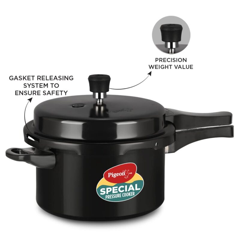 Pigeon by Stovekraft Hard Anodised Aluminium Pressure Cooker Combo - 2 L, 3 L and 5 L Induction Base Outer Lid Cooker (14414, Black) - Image 5