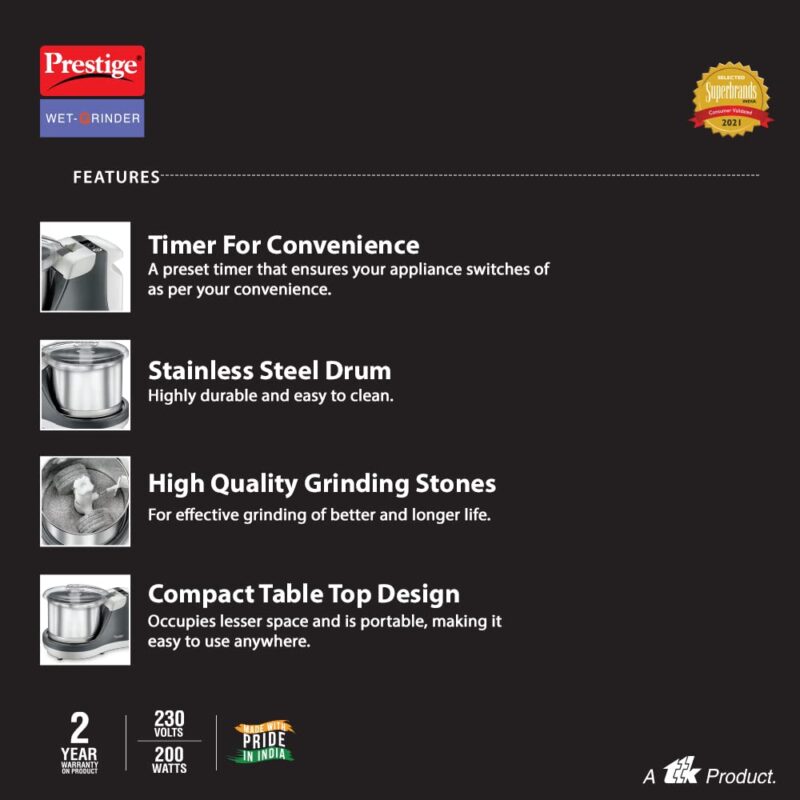 Prestige PWG 09 Wet Grinder with Digital Timer - Image 4