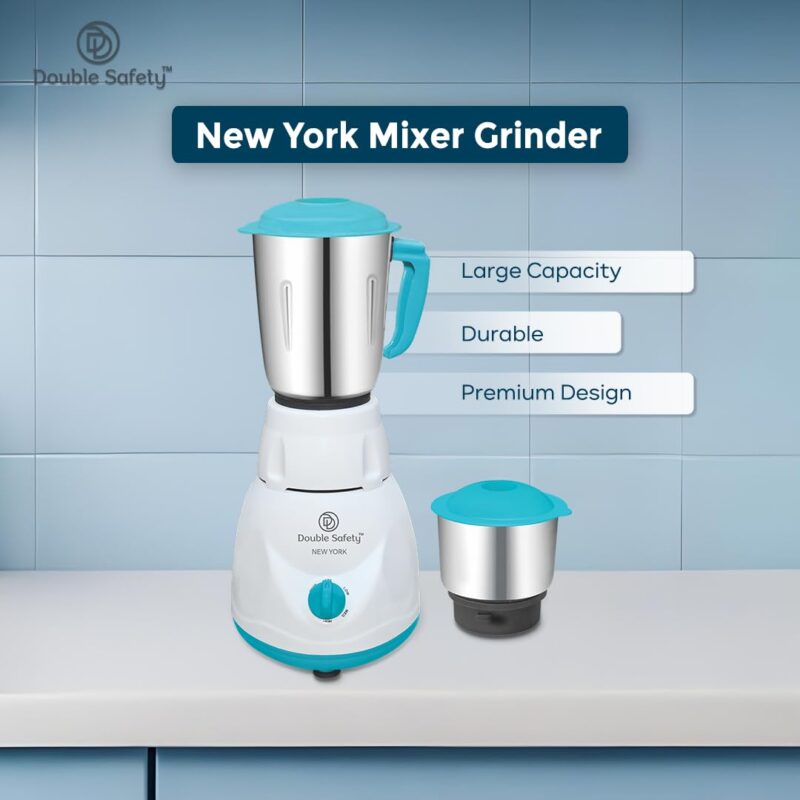 Double safety New York Mixer Grinder 500 watts | Chutney Jar and Liquidizing jar to make chutneys, Milkshake, Smoothies, Puree | High Speed | Superior Mixi for Kitchen | Stainless Steel Jars - Image 5