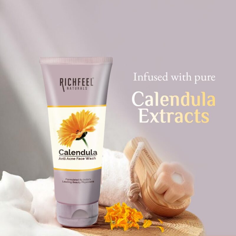 Richfeel Anti Acne Calendula Face Wash | Power of Soothing Calendula Extracts | For Skin prone to Acne & Blemishes | Physician Formulated | Helps Calm & Replenish Skin | 100 g - Image 7