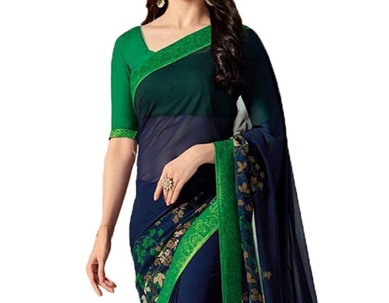 Rajeshwar Fashion Women's Georgette Saree Printed Saree With Blouse Piece (NEW,A15 Blue Green) - Image 4