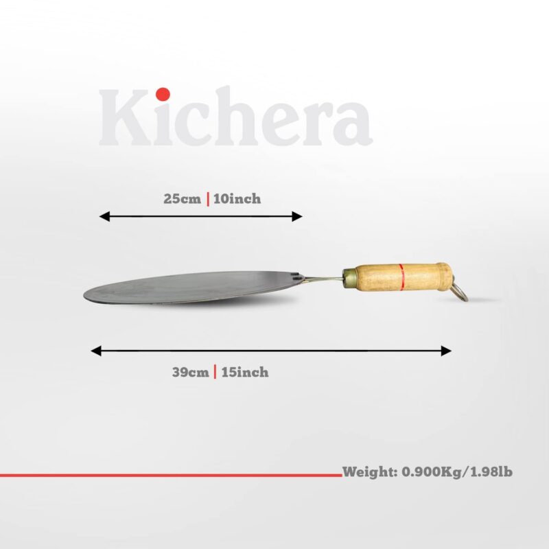 Kichera Traditional Iron Dosa Kal/Pure Iron Dosa Tawa with Wooden Handle 25cm/10 inch, 0.9kg | Gas Stove and Induction Friendly | Pre-Seasoned Black Flat Iron Tawa - Image 5