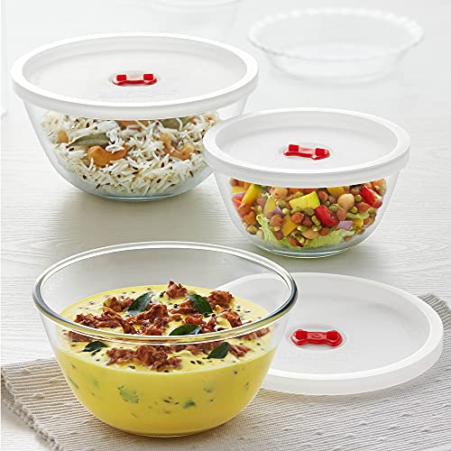 Borosil Glass Serving & Mixing Bowls with Lids, Oven & Microwave Safe Bowls, Set of 3 (500 ml + 900 ml + 1.3 L), Borosilicate Glass, Clear - Image 9