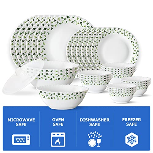 Larah by Borosil Sage Silk Series Opalware Dinner Set | 35 Pieces for Family of 6 | Microwave & Dishwasher Safe | Bone-Ash Free | Crockery Set for Dining & Gifting | Plates & Bowls | White - Image 6