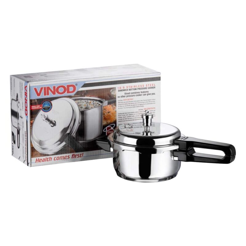 Vinod Cookware Induction Friendly Sandwich Bottom Pressure Cooker with Lid, 3-Pieces, 3 Liters, 3-Pieces, Silver - Image 3