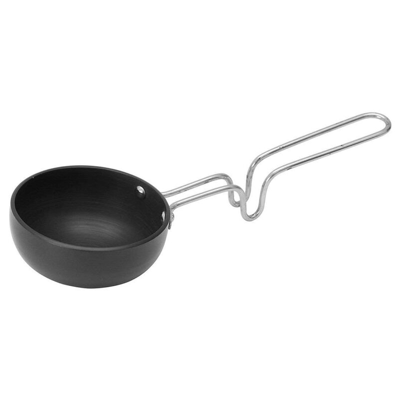 Cook Hard Anodized Tadka Pan, 12 cm, Dark Grey | Vaghar Pan | Chounk Pan | Baghar Pan | Flame Safe | Gas Stove Safe | Stainless Steel Wired Handle | Scratch Resistant