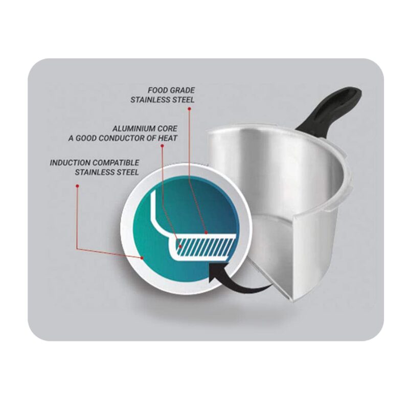 Pigeon By Stovekraft Special Stainless Steel Pressure Cooker with Outer Lid Induction and Gas Stove Compatible 2, 3, 5 Litre Capacity for Healthy Cooking (Silver) - Image 4