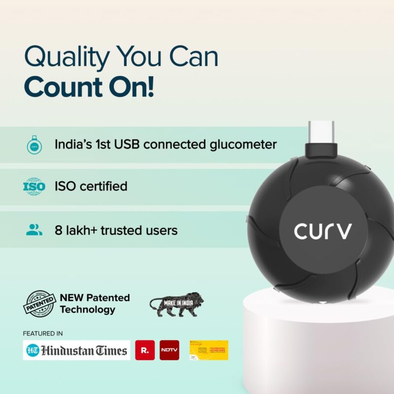 BeatO CURV Sugar Test Machine | FREE 50 Strips & 50 Lancets (Type-C USB Connector) | Simple & accurate testing of Blood sugar levels at home |Smartphone Connected Glucometer Machine | Android only | ISO Certified: Made in India - Image 3
